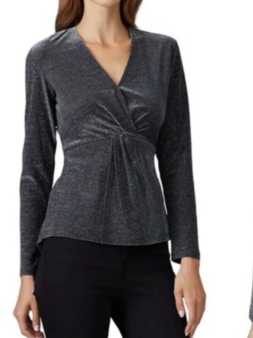 REVOLVE HEARTLOOM Glitter Sonora Drape Jersey Top Gunmetal Gray and Silver